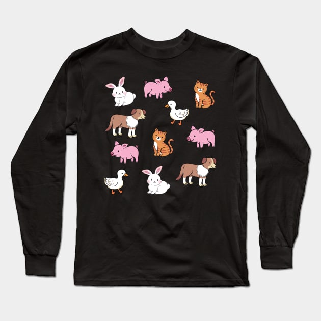 Cute Pet Animals | Adorable Dog, Cat, Rabbit, Pig, Duck Art | Gifts for Pet Owners | Gifts for Pet Lovers | Gifts for Animal Lovers Long Sleeve T-Shirt by mschubbybunny